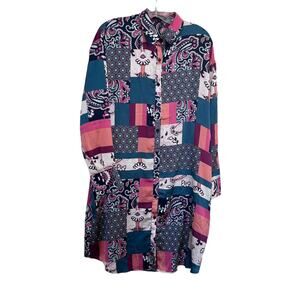 Beulah Style patchwork satin feel shirt dress one size